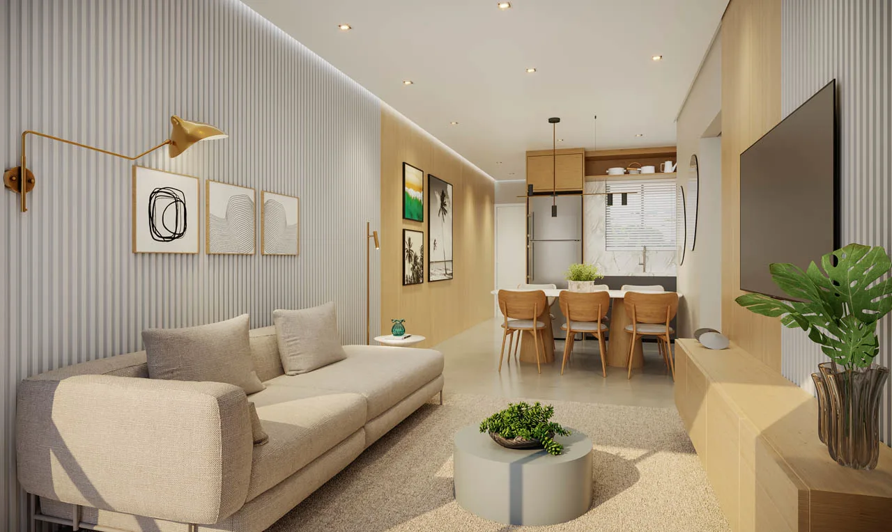 Living integrado do apartamento decorado