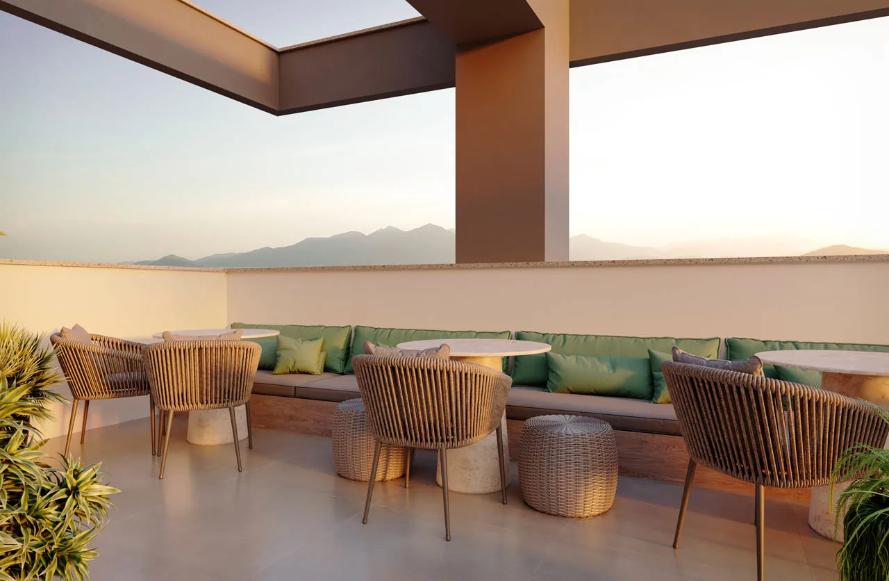 Espaço gourmet com área externa na cobertura